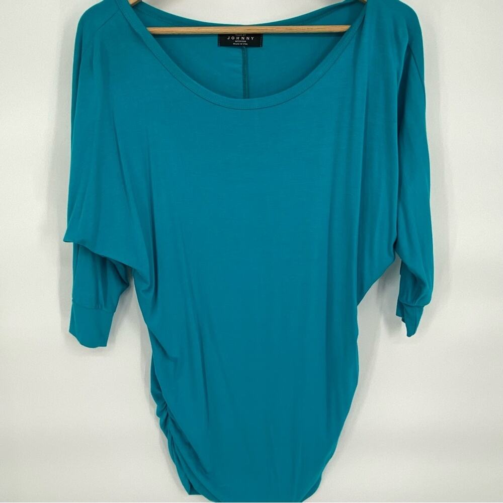 Made by Johnny‎ Tunic Top Medium Rushed Side Costal Made in the USA Aqua